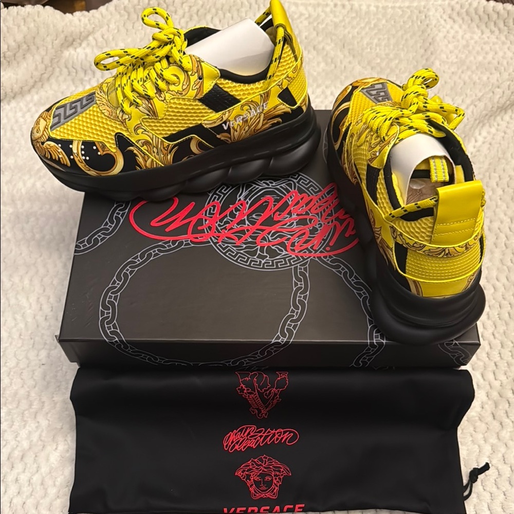 Versace Chain Reaction Sneakers-Black & Yellow!